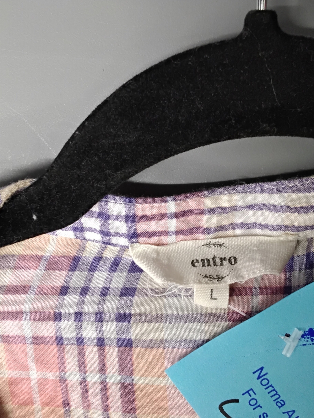 3988 Size Large entro Pink Lavender Plaid Tunic Shirt - Picture 6 of 7